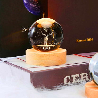 🦌 3D Magical Deer Galaxy Crystal Ball Night Lamp with LED Wooden Base