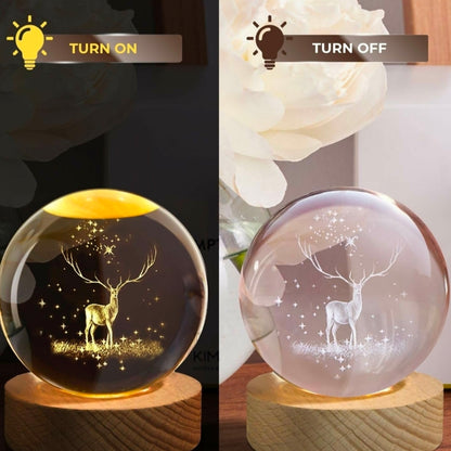🦌 3D Magical Deer Galaxy Crystal Ball Night Lamp with LED Wooden Base