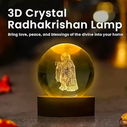 🪈 3D Radha Krishna Engraved Crystal Ball Night Lamp with LED Wooden Base