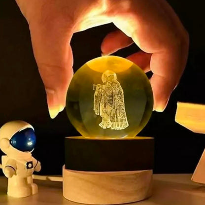 🪈 3D Radha Krishna Engraved Crystal Ball Night Lamp with LED Wooden Base