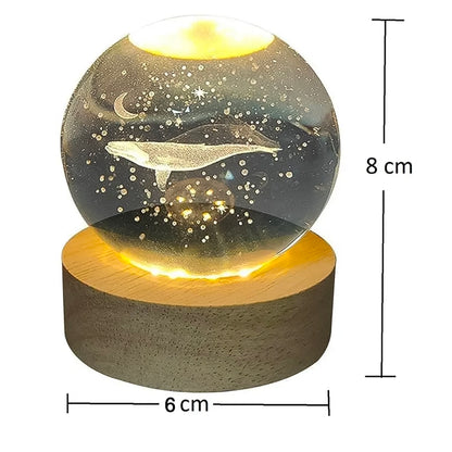 🐋 3D Galaxy Whale Crystal Ball Night Lamp with LED Wooden Base