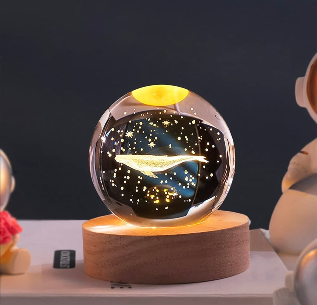 🐋 3D Galaxy Whale Crystal Ball Night Lamp with LED Wooden Base