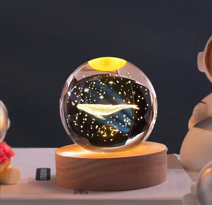 🐋 3D Galaxy Whale Crystal Ball Night Lamp with LED Wooden Base