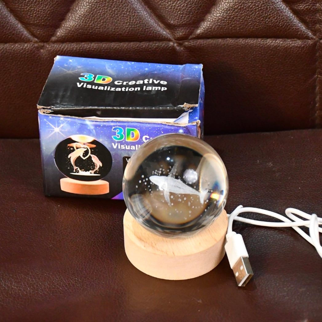 🐋 3D Galaxy Whale Crystal Ball Night Lamp with LED Wooden Base