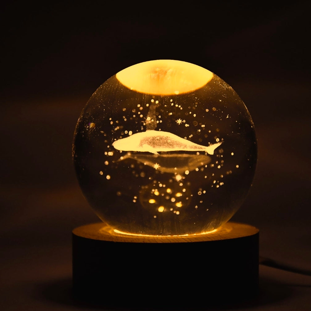 🐋 3D Galaxy Whale Crystal Ball Night Lamp with LED Wooden Base