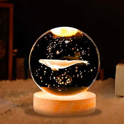 🐋 3D Galaxy Whale Crystal Ball Night Lamp with LED Wooden Base