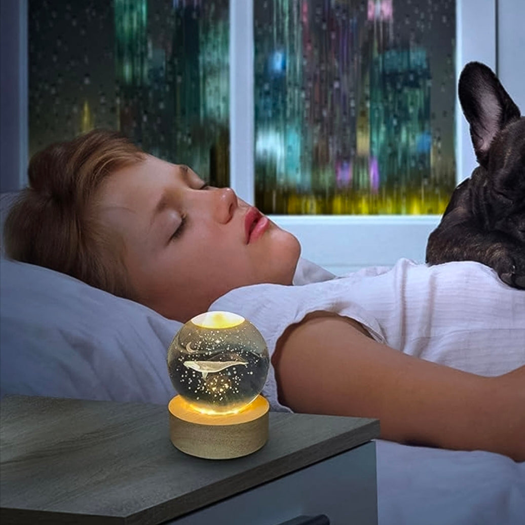 🐋 3D Galaxy Whale Crystal Ball Night Lamp with LED Wooden Base